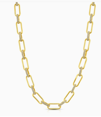 Jen Hansen Demi-Fine Paperclip Necklace w/ CZ Oval Links Gold