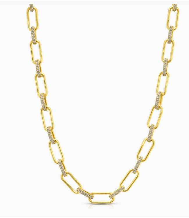 Jen Hansen Demi-Fine Paperclip Necklace w/ CZ Oval Links Gold