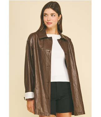 Oversized Faux Leather Jacket Brown