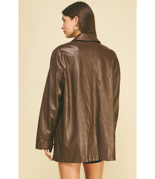 Oversized Faux Leather Jacket Brown