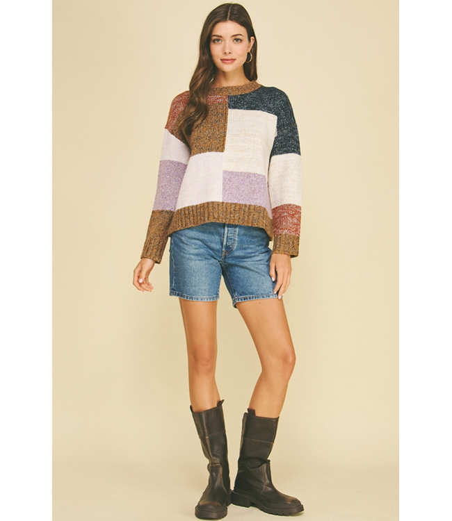 Colorblock Crew Sweater Camel