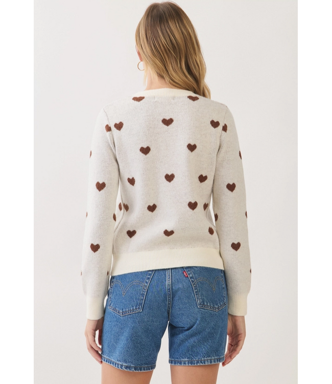 Heart Pattern Knit Sweater Brown