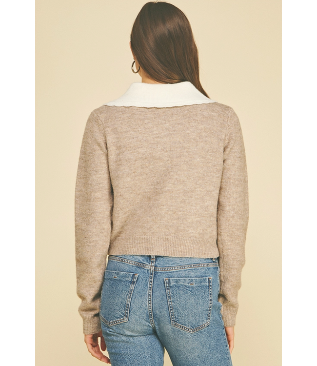 Lovely Collared Cardigan with Patch Pockets Taupe