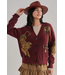 Tiger Jacquard Knit Sweater Cardigan Burgundy