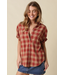 Cara Plaid Rolled Sleeve Shirt Burgundy