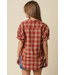 Cara Plaid Rolled Sleeve Shirt Burgundy
