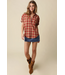 Cara Plaid Rolled Sleeve Shirt Burgundy