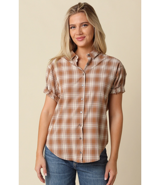 Cara Plaid Rolled Sleeve Shirt Camel