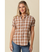 Cara Plaid Rolled Sleeve Shirt Camel