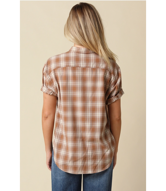 Cara Plaid Rolled Sleeve Shirt Camel