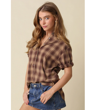 Cara Plaid Rolled Sleeve Shirt Chestnut