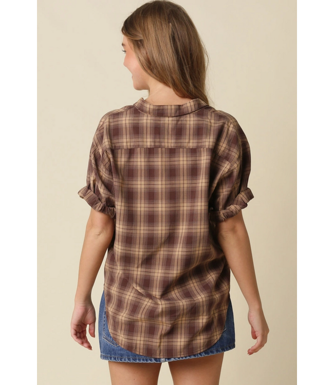 Cara Plaid Rolled Sleeve Shirt Chestnut