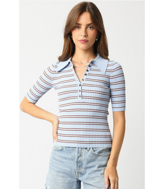 Ina Stripe Top Blue/Caramel