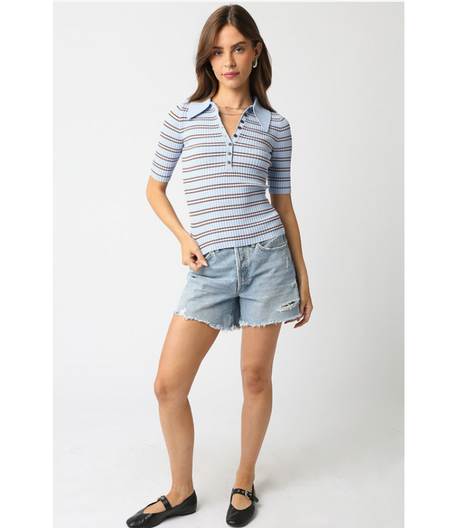 Ina Stripe Top Blue/Caramel