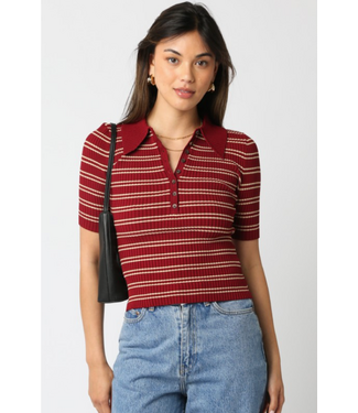 Ina Stripe Top Burgundy/Khaki