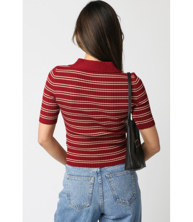 Ina Stripe Top Burgundy/Khaki