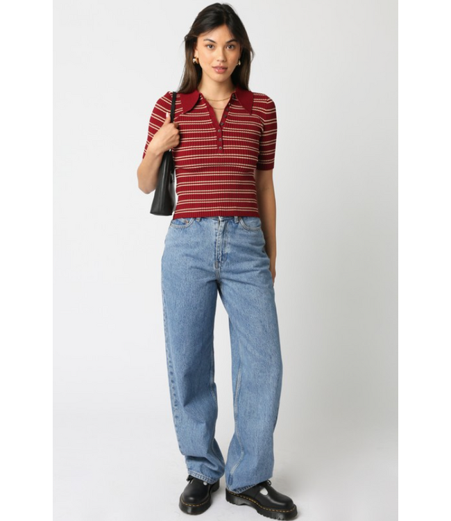 Ina Stripe Top Burgundy/Khaki