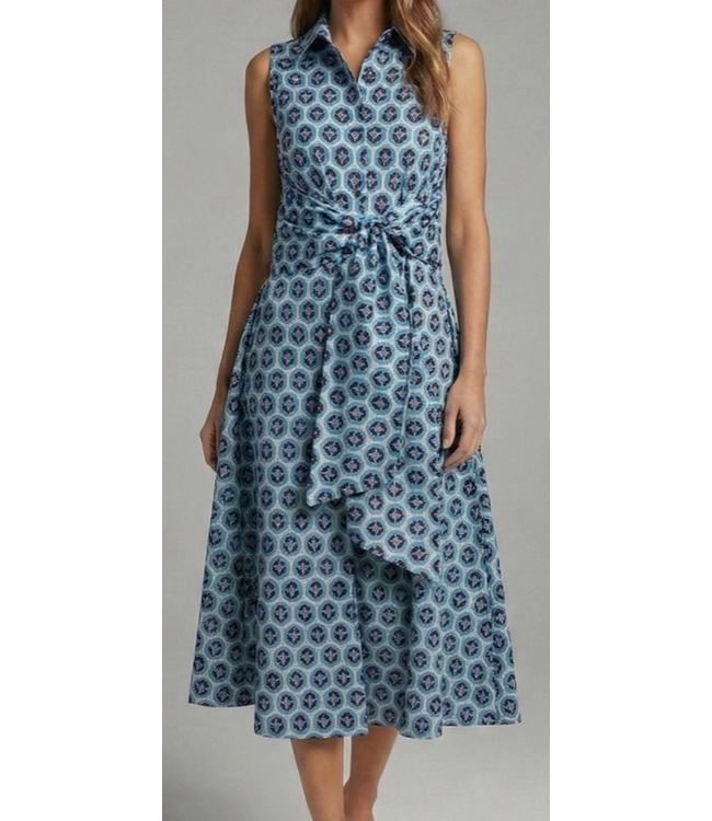 Mod Bloom Tie-Waist Midi Dress