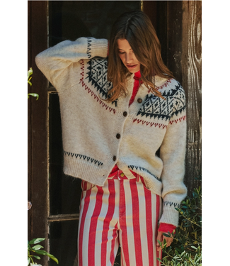Fair Isle Nordic Toggle Knit Cardigan Ivory