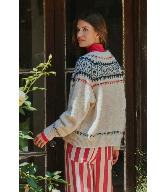 Fair Isle Nordic Toggle Knit Cardigan Ivory