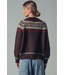 Fair Isle Nordic Toggle Knit Cardigan Brown