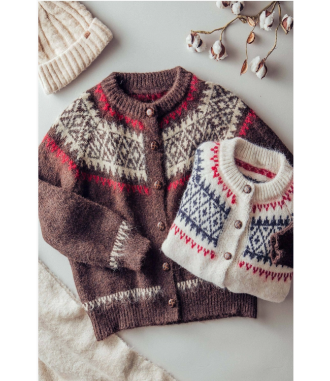 Fair Isle Nordic Toggle Knit Cardigan Brown