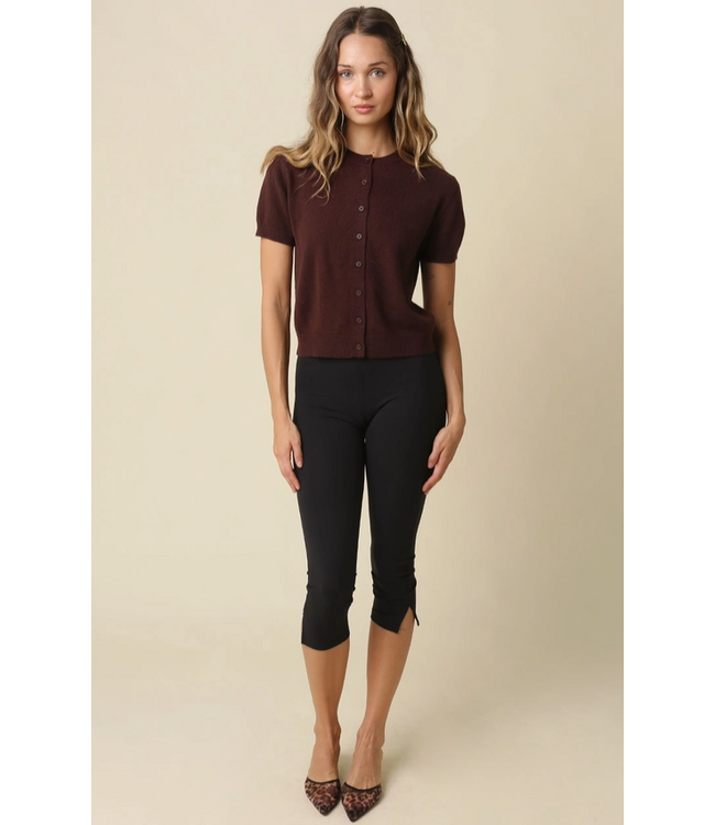 Maddie Short Sleeve Knit Cardigan Brown
