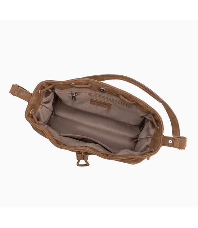 Melie Bianco Rhuby Camel Recycled Vegan Suede Shoulder Bag