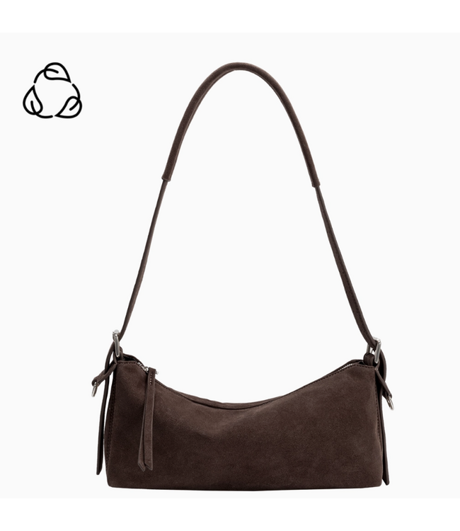 Melie Bianco Valeria Chocolate Recycled Vegan Suede Shoulder Bag