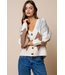 Argyle V-Neck Cardigan Sweater Cream Grey