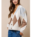Argyle V-Neck Cardigan Sweater Cream Grey