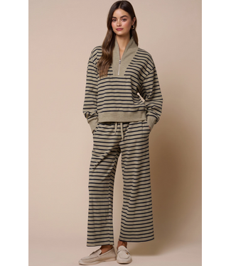 Stripe Half Zip-Up Contrast Sweatshirt Olive Navy