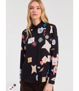 VilaGallo Love Print Black Blouse