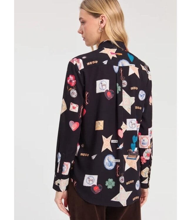 VillaGallo Love Print Black Blouse