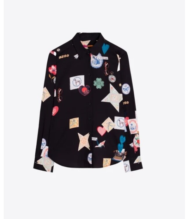 VillaGallo Love Print Black Blouse