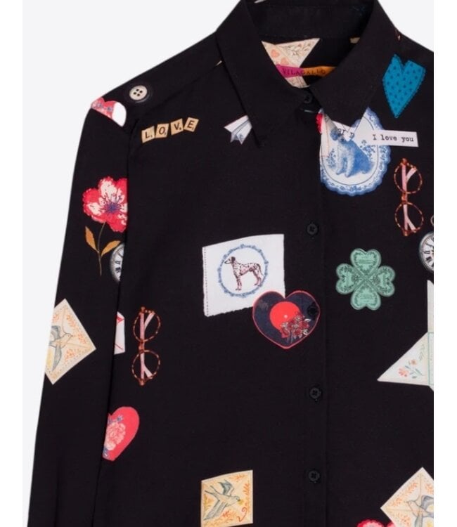 VillaGallo Love Print Black Blouse
