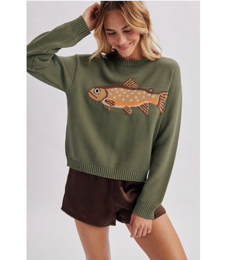 'fish' Graphic Coastal Crewneck Sweater