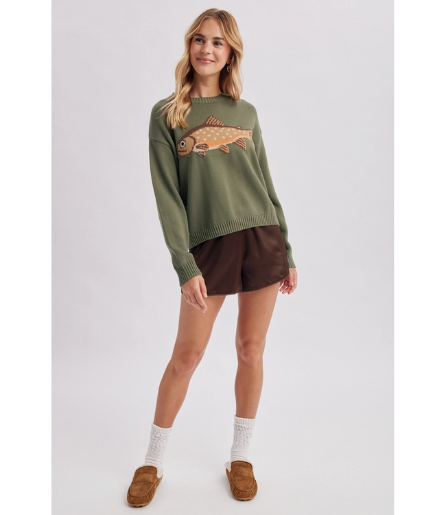 'fish' Graphic Coastal Crewneck Sweater