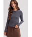 Striped Crew Neck Long Sleeve Knit Top Navy