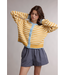 Striped Colorblock Knit Sweater Cardigan Yellow