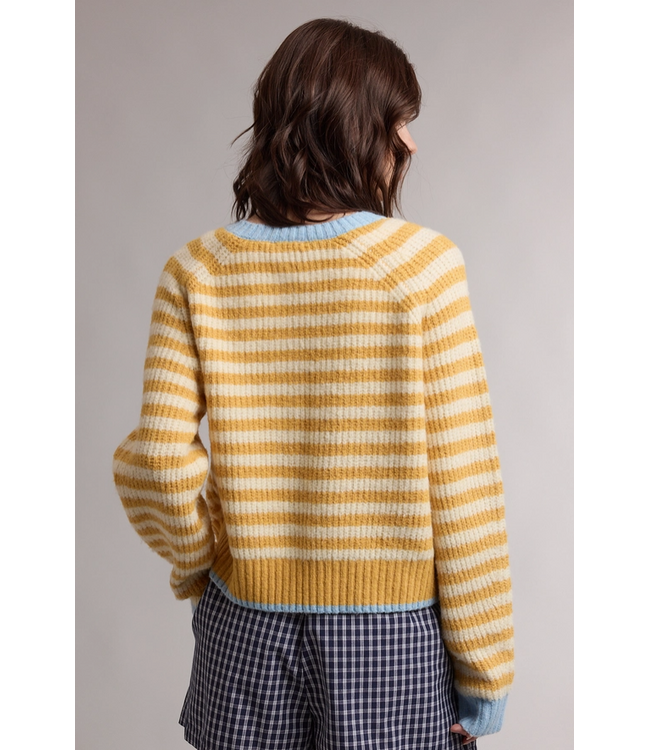 Striped Colorblock Knit Sweater Cardigan Yellow