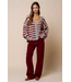 Relaxed Stripe V-Neck Button Cardigan Burgundy