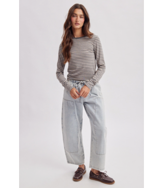 Crew Neck Long Sleeve Knit Top Charcoal