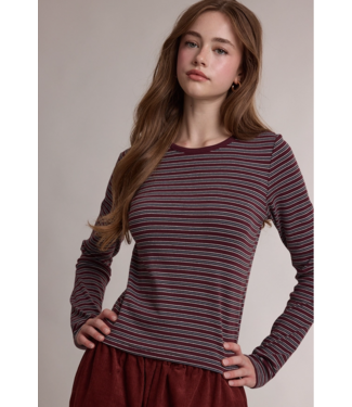 Crew Neck Long Sleeve Knit Top Wine
