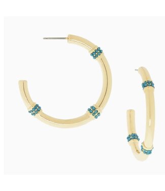 Bamboo Hoop with Crystals Gold Turq