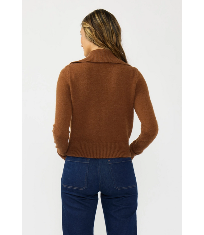 Cropped Button Front Cardigan with Collar Brown