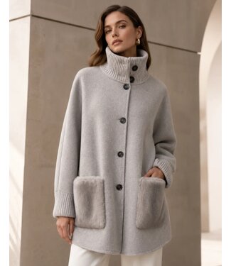 Linda Richards Cashmere/Mink  Coat Taupe