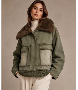 Linda Richards Denim/Mink Denim Coat Olive
