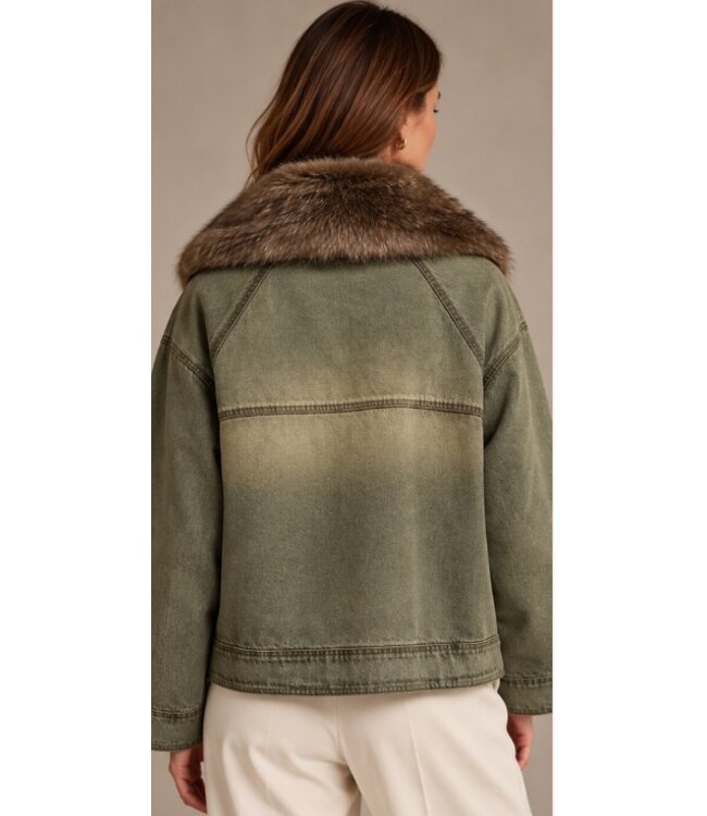 Linda Richards Denim/Mink Denim Coat Olive