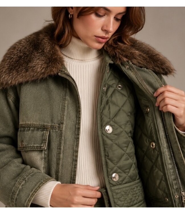 Linda Richards Denim/Mink Denim Coat Olive